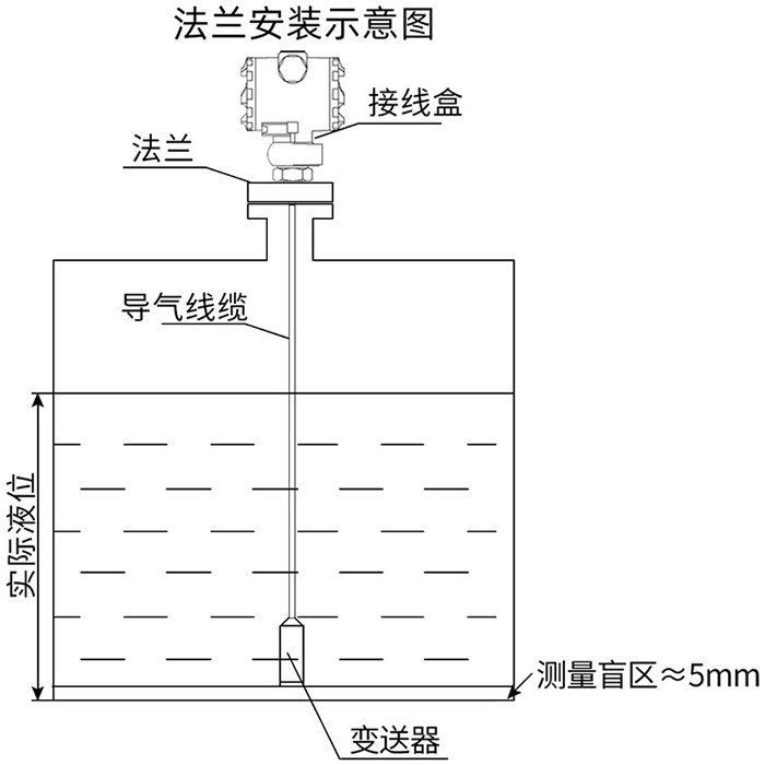 水箱投入式液位計(jì)法蘭安裝示意圖